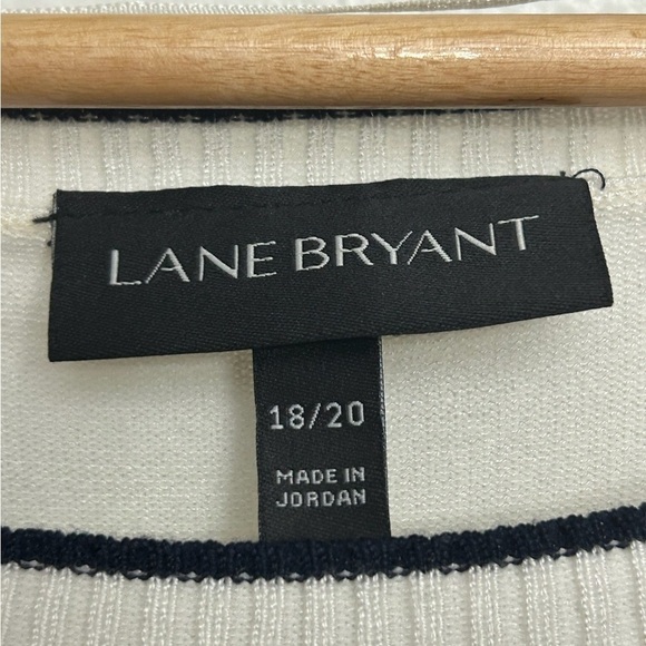 Lane Bryant Floral Appliqué Lace Hem 3/4 Sleeve Navy Stripe White Sweater 18/20 - Picture 5 of 11